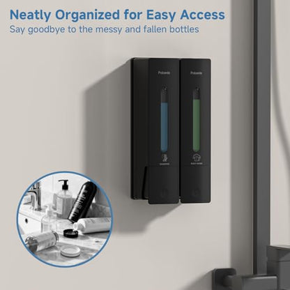Shampoo Dispenser for Shower - Shower Soap Dispenser Wall Mounted No Drill - Shampoo Body Wash Dispenser 2 Chamber - Easy Install for Bathroom Hotel Black 800ml - color: Black 2 Chamber