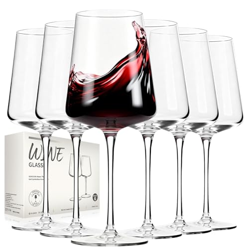 GENICOOK Red Wine Glasses Set of 6, 18 oz Crystal Wine Glasses, Large Hand Blown Stemmed Wine Glass Set, Elegant Dishwasher Safe Glassware for Dinner Party Wedding Gift - size: 18 OZ