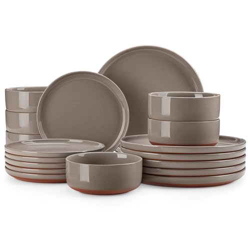 MALACASA Plates and Bowls Sets, 18 Pieces Modern Ceramic Dinnerware Set for 6 Kitchen Dinner Set Stoneware Dishware Dishes Set Microwave and Dishwasher Safe, Brown, Series TARA - color: Brown, size: 18 Pcs (Service for 6)