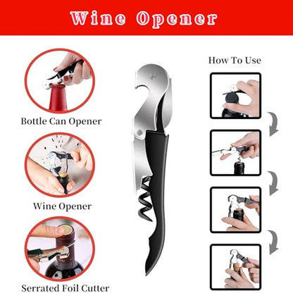 Bloss Jar Opener Can Opener Kitchen Grippers, Multi-use Lid Opener Set | Anti-skid Jar Openers for Weak hands, Seniors with Arthritis, Includes Non-slip Rubber Gripper Pad & Wine Opener, Black Red - color: Black Red-4pcs