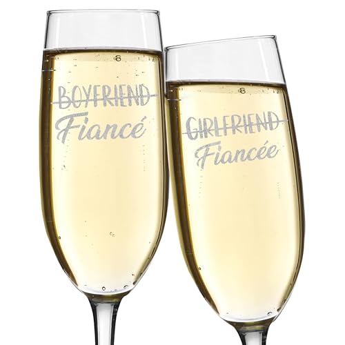 Boyfriend To Fiance & Girlfriend To Fiancee Champagne Flutes 8 Oz Set Of 2 | Engraved Champagne Glasses, His And Hers Set, Couples Present, Engagement Gift, Wedding Idea, Anniversary, Mr And Mrs