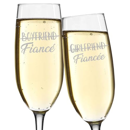 Boyfriend To Fiance & Girlfriend To Fiancee Champagne Flutes 8 Oz Set Of 2 | Engraved Champagne Glasses, His And Hers Set, Couples Present, Engagement Gift, Wedding Idea, Anniversary, Mr And Mrs
