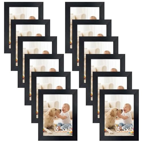 Giftgarden 12 Pack 3.5x5 Picture Frame Black, Multiple 3.5 x 5 Photo Frames Bulk for Tabletop Display or Wall Hanging - color: Black, size: 3.5x5