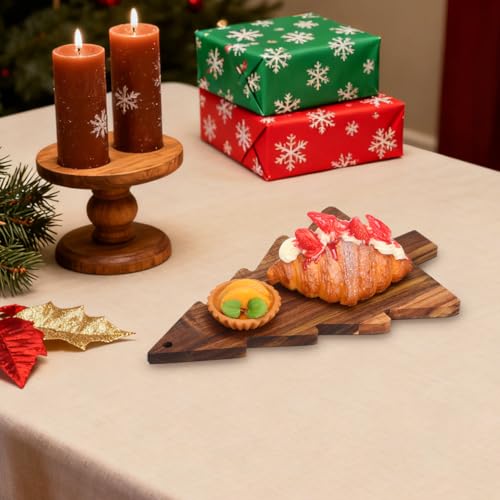 BESPORTBLE Christmas Tree Charcuterie Board - 15 Inch Wooden Cutting Board, Natural Acacia Wood Serving Tray with Hanging Hole for Cheese, Fruit, Snack, Holiday Decoration