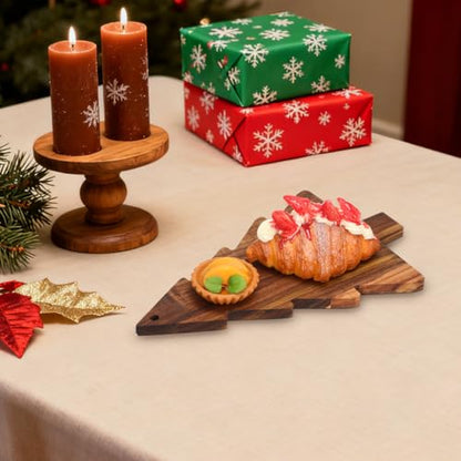 BESPORTBLE Christmas Tree Charcuterie Board - 15 Inch Wooden Cutting Board, Natural Acacia Wood Serving Tray with Hanging Hole for Cheese, Fruit, Snack, Holiday Decoration