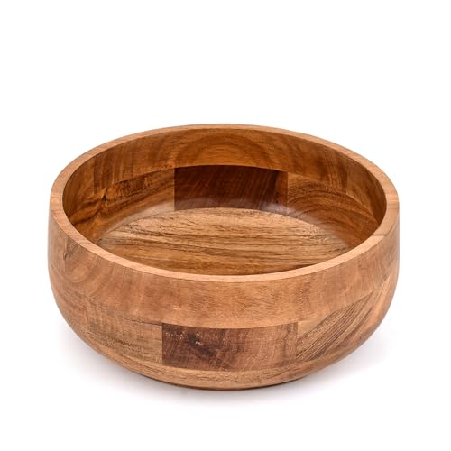 Decorative Bowl Round Acacia Wood Bowl for Table Centerpieces, Rustic Home Decor, Parties, Weddings, Floral Displays, Fruit or Dry Food Display (10" X 10" X 4")