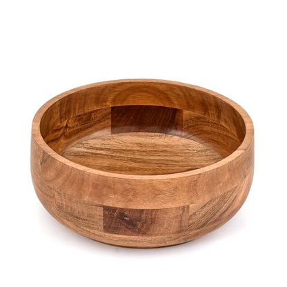 Decorative Bowl Round Acacia Wood Bowl for Table Centerpieces, Rustic Home Decor, Parties, Weddings, Floral Displays, Fruit or Dry Food Display (10" X 10" X 4")
