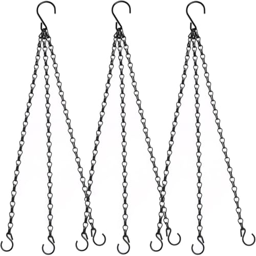 Heybe 24 Inch Hanging Basket Chains with Hooks, 3 Point Hanging Flower Pot Chains 3 Leads,Set of 3, Black (24inch, 3 Point) - size: 24 inches, style: 3 point