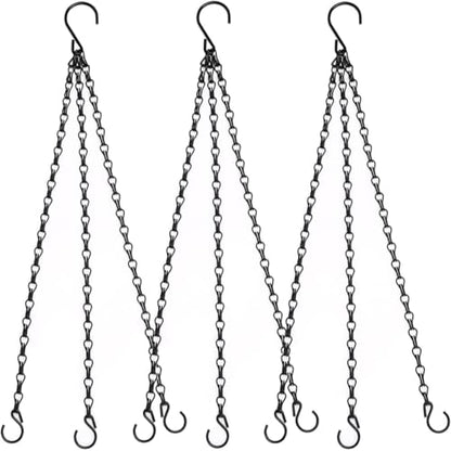 Heybe 24 Inch Hanging Basket Chains with Hooks, 3 Point Hanging Flower Pot Chains 3 Leads,Set of 3, Black (24inch, 3 Point) - size: 24 inches, style: 3 point