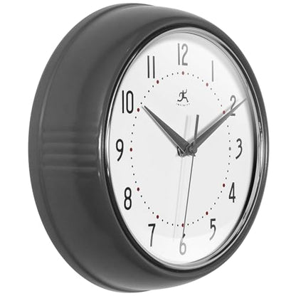 Infinity Instruments LTD. Retro Round Aluminum Wall Clock, Oyster Grey, 9.5" - color: Oyster Grey, size: 9.5 Inch