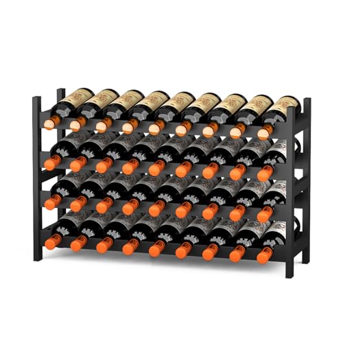 Bamboo Large Wine Rack, 4-Tier Freestanding Floor Bottle Storage Holder | 36-Bottle Storage | Wooden Wine Storage Organizer Shelves for Kitchen Bar, Cellar, & Dining Room | Black | Anti-Tip Kit - color: Black Finish 4-tier