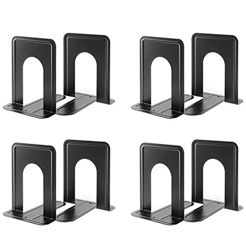 MaxGear Book Ends Universal Premium Bookends for Shelves, Non-Skid Bookend | Heavy Duty Metal Book Stopper for Books/Movies/CDs/Video Games, 6 x 4.6 x 6 in, Black, 4 Pairs/8 Pieces, Large - size: Large - 4 Pairs
