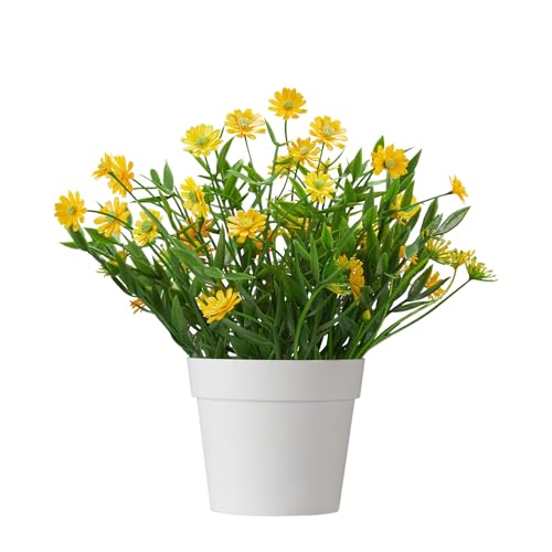 Fake Plants Daisy for Bathroom Decor, Small Potted Artificial Plants Indoor for Shelf Desk Home Bathroom Farmhouse Room Coffee Table Decor, Yellow - color: Yellow