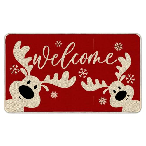 Hexagram Christmas Door Mat 17x29 Inch, Deer Christmas Welcome Doormat | Xmas Welcome Rug Mats Outdoor for Front Door Decorations Indoor, Winter Home Decor - color: Christmas Welcome Deer
