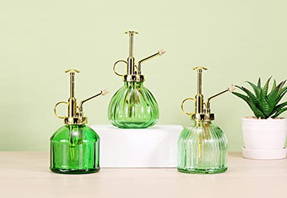 Glass Plant Mister - 6.5" Green Glass Water Spray Bottle with Gold Top Pump, Small Plant Sprayer for Indoor/Outdoor House Plants - style: Green+Gold B
