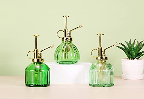 Glass Plant Mister Spray Bottle, 6.5" Green Glass Water Spray Bottle with Gold Top Pump Small Watering Can, Small Plant Sprayer Mister for Indoor Outdoor House, Green+Gold (Green+Gold C) - style: Green+Gold C