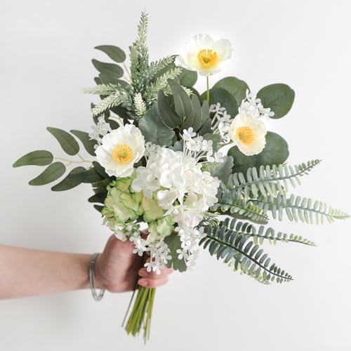 Serra Flora Artificial Greenery Spray Box Set(Pack of 64pcs) with 8 Kinds of Wedding Bouquet Filler Table Centerpieces and Floral Arrangement - color: White & White Green