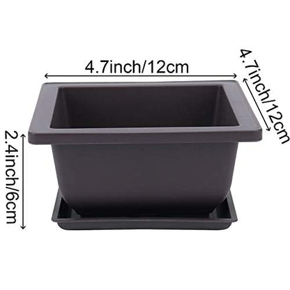 15 PCS 4.7 Inch Bonsai Training Pots, Square Plastic Plants Growing Pots, Flower Succulent Pots Container with 15 Drainage Trays for Garden, Office, Porch, Balcony, Home - size: 4.7 Inch