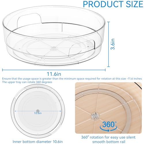 12" W Clear Acrylic Lazy Susan Turntable for Refrigerator,Cabinet - with Handle - 2 Pack Large Fridge Sauce Condiment Turn Table Organizer,Spinning Round Spice Rack Carousel for Pantry,Kitchen - size: 2 Pack-12 Inch
