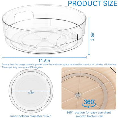 12" W Clear Acrylic Lazy Susan Turntable for Refrigerator,Cabinet - with Handle - 2 Pack Large Fridge Sauce Condiment Turn Table Organizer,Spinning Round Spice Rack Carousel for Pantry,Kitchen - size: 2 Pack-12 Inch