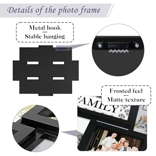 Jerry & Maggie Family Photo Frame 22x17, PVC Picture Frames Collage Wall Decor 9 Opening Wall Hanging For 6x4 Photos 8 Pack, No-Assembly 3D Design Waterproof Memorial Keepsake, Black | 22x17 no-assembly 3D waterproof PVC collage frame, 9 slots for 6x4 pho