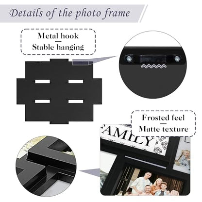 Jerry & Maggie Family Photo Frame 22x17, PVC Picture Frames Collage Wall Decor 9 Opening Wall Hanging For 6x4 Photos 8 Pack, No-Assembly 3D Design Waterproof Memorial Keepsake, Black | 22x17 no-assembly 3D waterproof PVC collage frame, 9 slots for 6x4 pho