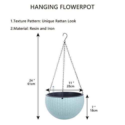 Vencer 11 Inch Round Resin Rattan Hanging Planters,Light Blue,VF-A15-B | Self Watering,Drain Hole,Metal Chain,Water Indicator,Indoor Outdoor - color: Light Blue