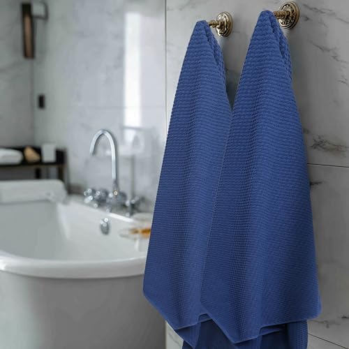 COTTON CRAFT Euro Spa Waffle Weave Bath Towels - Set of 4 Blue Towels | Pure 100% Ringspun Cotton Oversized Luxurious Towel Set - Soft Plush Super Absorbent Low Lint Quick Dry - 30 x 56 inches - color: Blue, size: 4 Pack Bath Towel