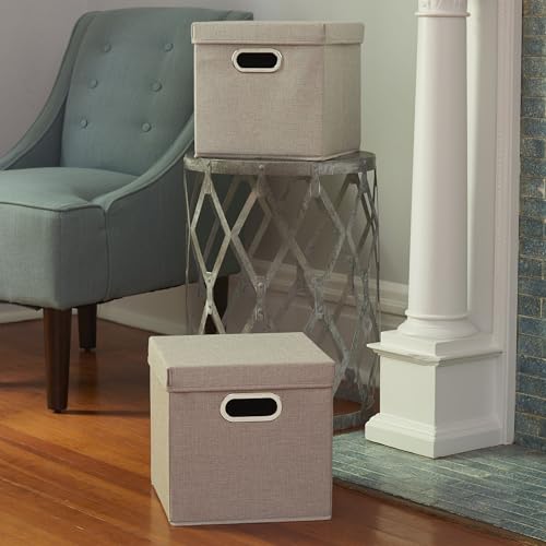 Household Essentials 804-1 Café Cube Bin Storage Set with Lids and Handles | 16 Pack | Silver Linen - size: (Pack of 16)