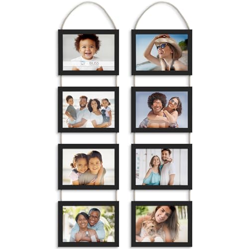 5x7 Hanging Picture Frames Collage with 8 Openings - Basic Black, 2 PK | Icona Bay casual style engineered wood frames, designed for wall hanging, space-saving photo display, Bliss collection - color: Basic Black, size: 5x7