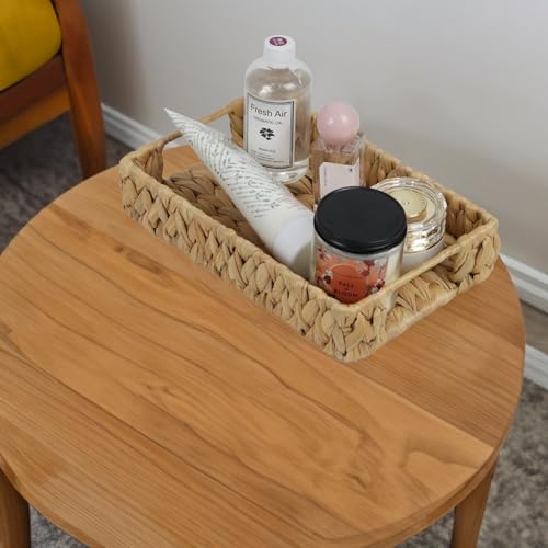 Water Hyacinth Bathroom Vanity Tray with Handle, 11 Inch | Toilet Tank Basket, Bathroom Counter Organizer, Small Wicker Tray, Toiletry Storage, Woven Decor - size: 11.1" x 7.1" x 2.2"