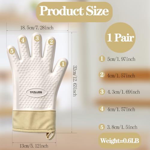 Silicone Oven Gloves with Fingers Heat Resistant 450°F in Kitchen | 1Pair Silicone Oven Mitts, Waterproof, Non-Slip, Extended Cuff Cotton Lined Kitchen Mitts for Baking Cooking Barbecue(White) - style: white