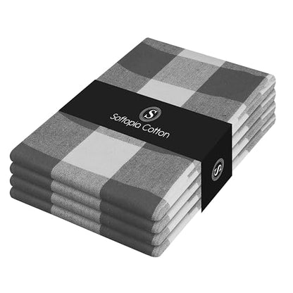 Grey Buffalo Check Plaid Kitchen Towels, 4 Pack, 100% Cotton, 16x26 Inches, Super Absorbent, Quick Dry, Soft, Lint-Free, Dish Drying & Cleaning Towels with Hanging Loop, Gray White - color: Grey, White - Buffalo, size: 16 X 26 - 4 Pack