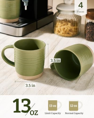 famiware Coffee Mugs Set of 4, 13 oz Mug Set, Ceramic Cup Set with Handle | Stoneware Mug for Coffee, Tea, Latte, Cappuccino, Microwave and Dishwasher Safe, Constellation Series，Olive Green - color: Constellation-Olive Green, size: 4 Count (Pack of 1)