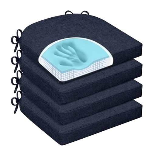 Chair Cushions for Dining Chairs, Non Slip Chair Pads with Ties and Washable Covers, Memory Foam Kitchen Chair Cushions Set of 4, 16"X16"X2.5", Navy - color: Navy, size: Pack of 4