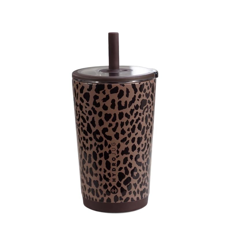 HydroJug Everyday Tumbler 14 oz, Ceramic-Lined Straw Cup, Brown Leopard - color: Brown Leopard, size: 14 Ounces