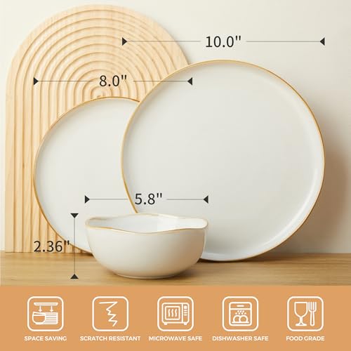 Dinnerware Set for 4, Ceramic Dish Set, Plate and Bowl Set, Microwave & Dishwasher Safe Dishware Set, Chip & Scratch Resistant Dinner Sets, Irregular Edge Design, White - color: White, size: Set (12pcs)