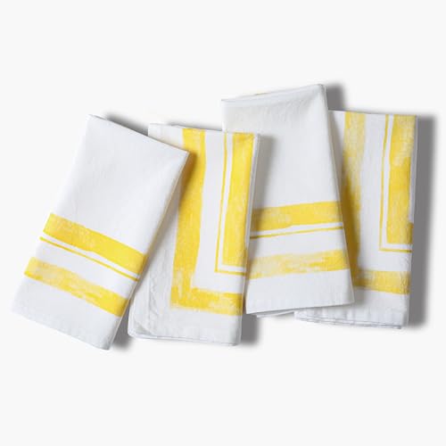 Ramanta Home Cloth Dinner Napkins Set of 4 Yellow, 18x18 Inches | Frame Border Napkins for Wedding, Soft Washable Table Linen for Everyday Use - color: Yellow, size: 18" x 18" (Set of 4)