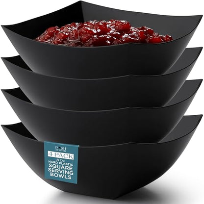 4 Pack Disposable Black Plastic Serving Bowls Square Party Candy Use 8oz | Square Design. Disposable Party Tableware. Salad, Fruit & Candy Use. Candy Buffet Containers. Black Plastic. - color: Black, size: 8 OUNCE