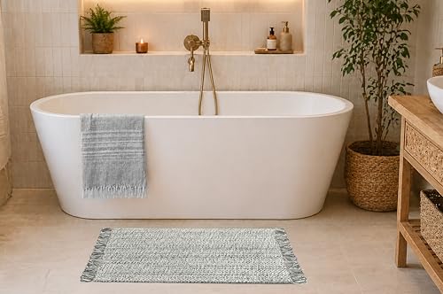 COTTON CRAFT Woven Area Rug - 2 Pack Entryway Rug with Fringe - 22x34 Inch | Grey Natural Reversible Boho Farmhouse Rustic Cotton Throw Rug Carpet - Washable Mat for Bedroom Living Room Kitchen Bathroom - color: Grey - 2 Pack, size: 1'10" x 2'10" (Rectang