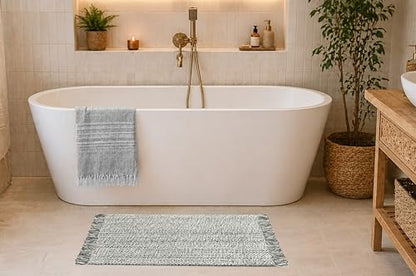 COTTON CRAFT Woven Area Rug - 2 Pack Entryway Rug with Fringe - 22x34 Inch | Grey Natural Reversible Boho Farmhouse Rustic Cotton Throw Rug Carpet - Washable Mat for Bedroom Living Room Kitchen Bathroom - color: Grey - 2 Pack, size: 1'10" x 2'10" (Rectang