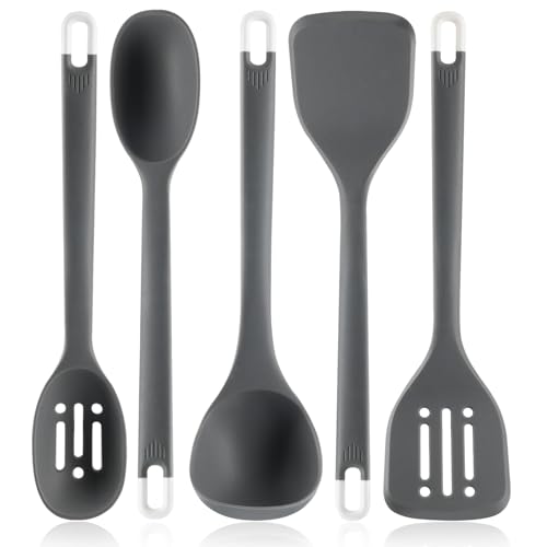 Silicone Kitchen Cooking Utensils Set: MOACC Heat Resistant 13inch Long Kitchen Gadgets, BPA Free Non Stick Rubber Cook Accessories For Food Prep, Frying, Serving, Basting (Dark Grey) - color: Dark Gray