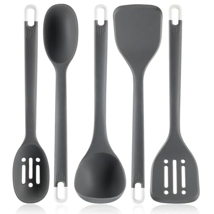 Silicone Kitchen Cooking Utensils Set: MOACC Heat Resistant 13inch Long Kitchen Gadgets, BPA Free Non Stick Rubber Cook Accessories For Food Prep, Frying, Serving, Basting (Dark Grey) - color: Dark Gray