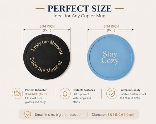 Silicone Coasters Set of 6, Premium Drink Coaster with Holder, Non-Slip, Non-Stick, Dishwasher Safe, Perfect for Hot and Cold Drinks, Protect Your Desks and Tables(3 Morandi Blue + 3 Black) - color: 3 Morandi Blue + 3 Black