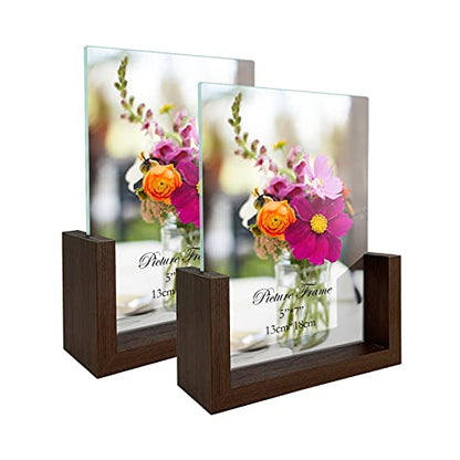 RLAVBL 5x7 Picture Frame Set of 2, Rustic Glass Photo Frames with Base for Tabletop Display - size: 5x7