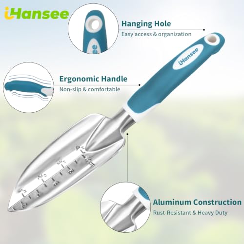 Blue Garden Tools 4-Piece, Aluminum Alloy Gardening Hand Tool Set | Transplant Trowel, Hand Rake, Curved Pruner with Ergonomic Handle, Garden Gloves, Gardening Gift for Men Women Plant Lover - color: blue-4pcs