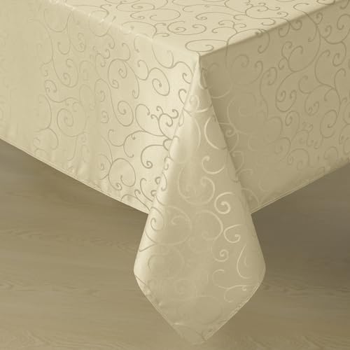 Romanstile Jacquard Rectangle Tablecloth, Waterproof Elegant Damask Curly Floral Pattern Table Cloth, Washable Decorative Polyester Table Cover for Kitchen/Dining/Parties - Beige, 60 x 104 Inch - color: Beige, size: 60" x 104" (Rectangular)