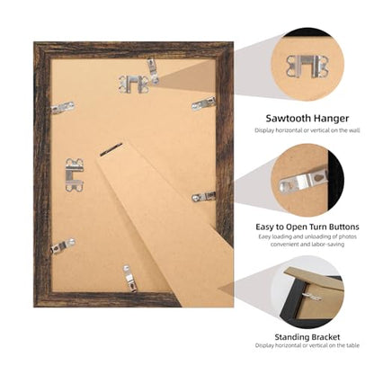 iRahmen 7x10 Picture Frame with Mat 5.5x8.5 - High Definition Real Glass Wooden Photo Frames for Tabletop Display and Wall Mounting (Brown, Set of 4) - color: Brown, size: 7X10
