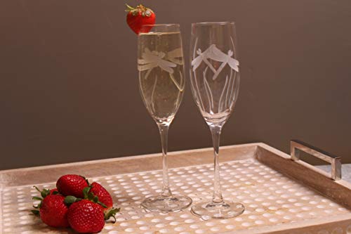 Rolf Glass Dragonfly Champagne Flute Glasses 8 ounce - Toasting Flute Glasses - Lead-Free Glass - Etched Flute Glasses – Proudly Made in the USA (Set of 2) - color: Champagne Flute 2 Set