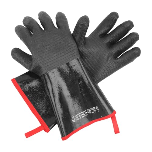 GEEKHOM 14-Inch Heat Resistant Gloves 932°F for BBQ Grilling, Waterproof Long Sleeve Anti-Slip Cooking Gloves – Textured Grip Protection - size: 14 inches